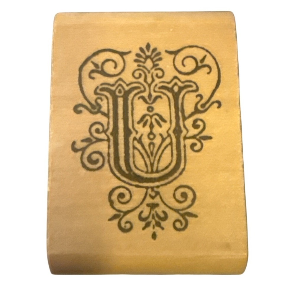 INKADINKADO Fleur Scroll LETTER "U" Alphabet Wood Mounted Rubber Stamp Vintage